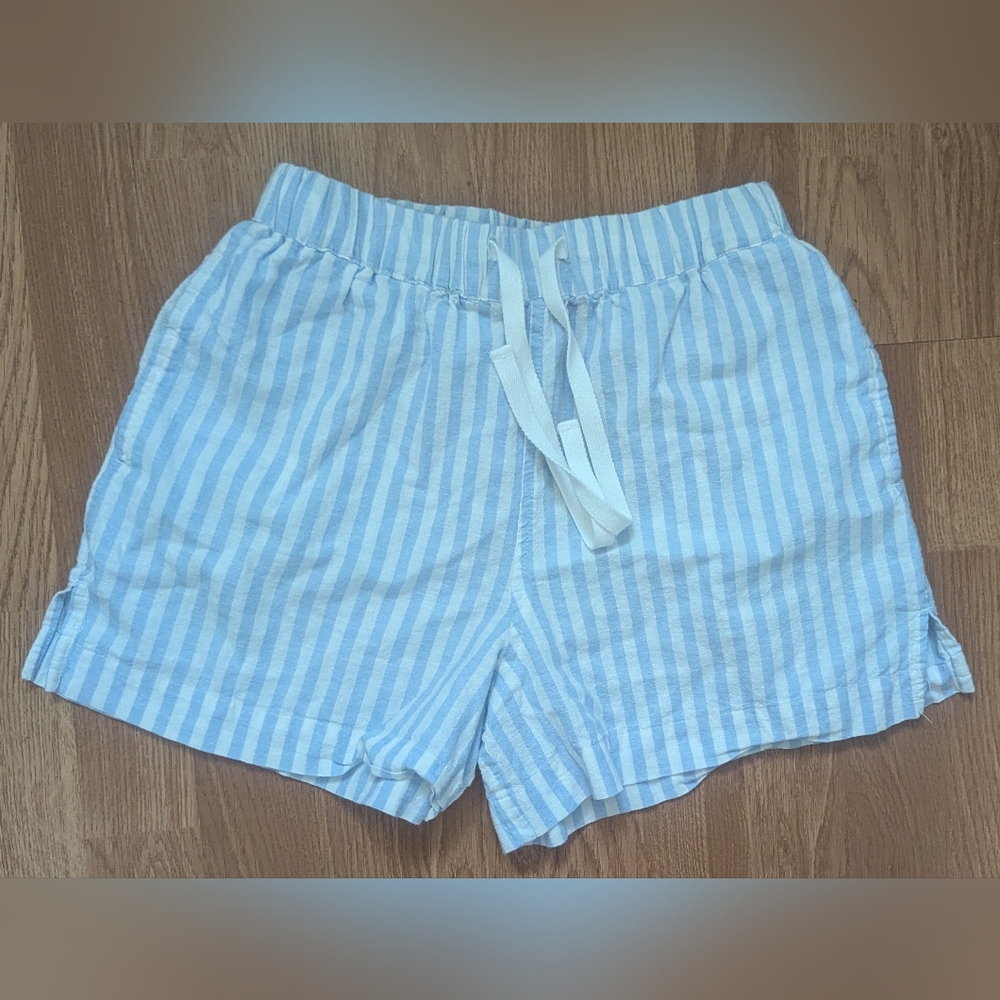 Roots Sky Blue and White Striped High Waist Lounge/ Sleep Shorts